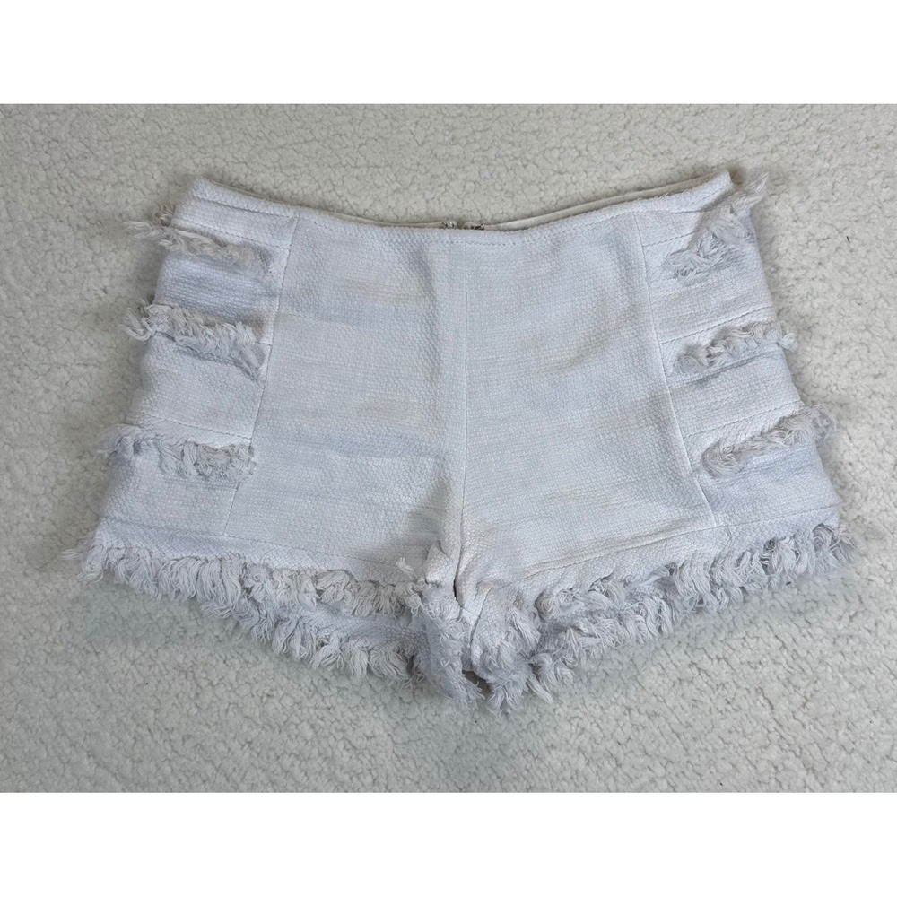 Alexis White Tweed Fringe Trim High Waisted Shorts Womens Size XS